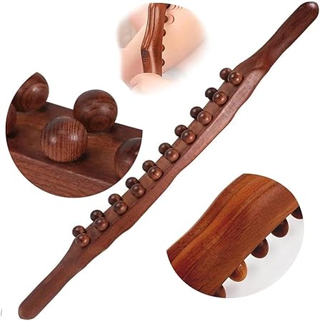 Wood Stick Handheld Back Massager | Double Row 20 Beads Point Tools For Back Leg Whole Body | Stick for Neck Back Pain Relief Stomach Body Shaping Roller