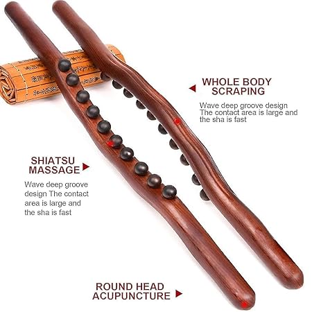 gua sha Wooden Massage Tool, Long Roller Stick with Non Slip Scraping for Anti Cellulite, Body Shaper, Relieving Backache, Headache, Dizziness Leg Cramps 8 Bead Wood Tool All of Your Massager (10-Ball)