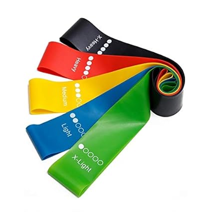 Floty Rubber Resistance Loop Exercise Bands for Squats, Hips, Legs, Butt, Glutes and Heavy Workouts Physical Therapy, Rehab, Stretching, Home Fitness - Set of 5
