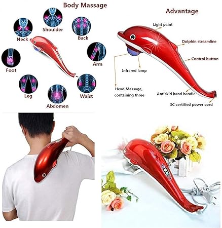 Air Son Unisex Single Head Dolphin Massager| 6 Head Electric Vibrating Cervical Massager| Full-body Massage Hammer (Multicolour)