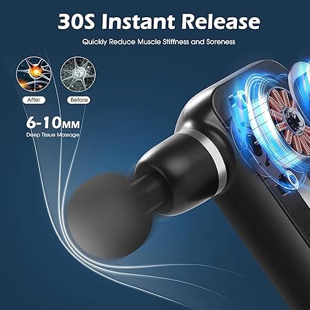 Apollon Blueidea 32 Speed Massage Gun, 8 Attachments, Type-C Charging, Full Body Deep Muscle Massager, for Pain Relief and Relaxation of Neck, Shoulder, Back, Foot for Men & Women (Blue)