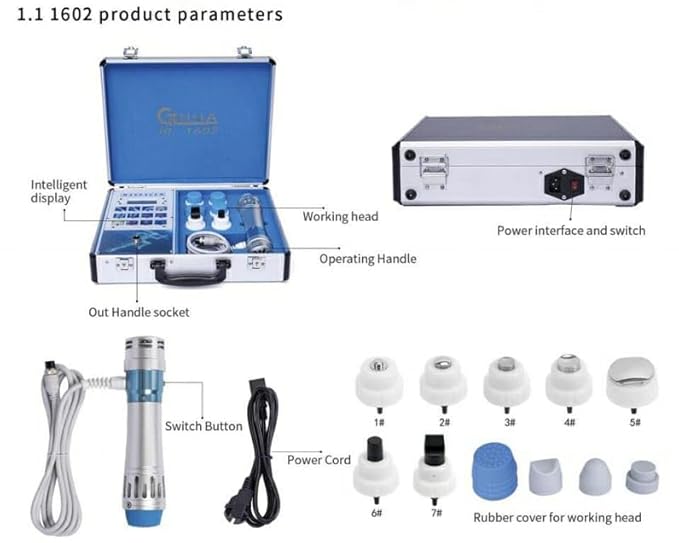 Shockwave Therapy Machine for Physiotherapists | Portable Model Ginha HL 1602 | Physiotherapy | ESWT Extracorporeal Compact | 12 Treatment Area | ED Treatment