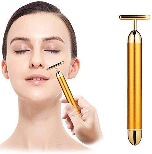1Pc 24K Gold Energy Beauty Bar Electric Facial Massage Roller Waterproof Face Skin Care Antiwrinkle Battery Powered Massager For Forehead Cheek Neck