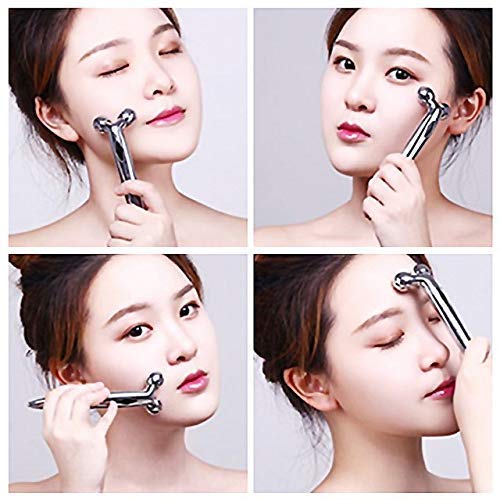 3D Manual Roller Massager Face-lift Wrinkle Remover Facial Massage for Relaxation and Skin Tightening Tool (Silver, 14 x 4.8 x 3.6 cm)
