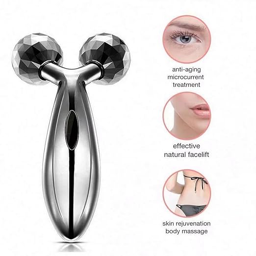 3D Face & Body Roller Massager | Microcurrent V-Shaped Lifting Tool for Face, Jawline & Neck | Anti-Aging, Skin Tightening & Sculpting | Premium Chrome Finish