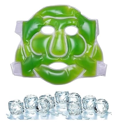 Aloe Vera Cool Gel Full Face Mask Patch Summer Ice Cooling Sleeping Mask Pad for Under Eye Patches Remove Dark Circles, Fatigue for Men & Women, Green, 1 Pcs