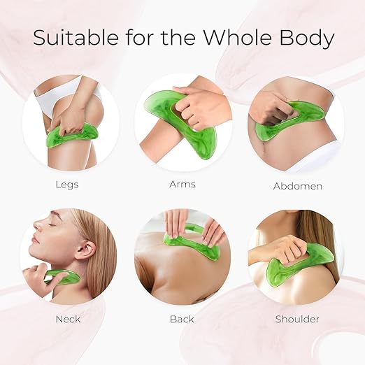 Gua Sha Massager with Handle (Plastic) Larger Guasha Scraping Tool for Back Neck Face Leg Massage Tool, Lymphatic Drainage Cellulite (Green)