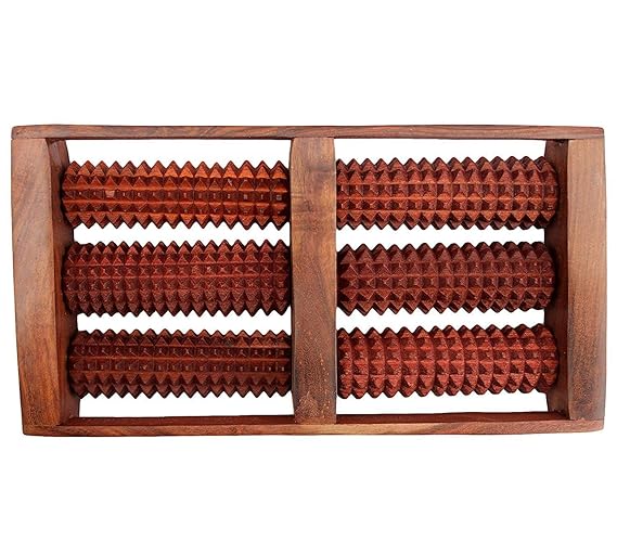 Sd Acupressure Wooden Foot/Feet Massager Pyramidal Cuts 6 Roller Relief Useful For Heel Pain - Leg Pain - Migraine Depression Acupressure