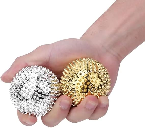 Acupressure Magnetic Needle Ball Massager Points Ball for Pain Relief (Silver and Golden) - (Set of 2)