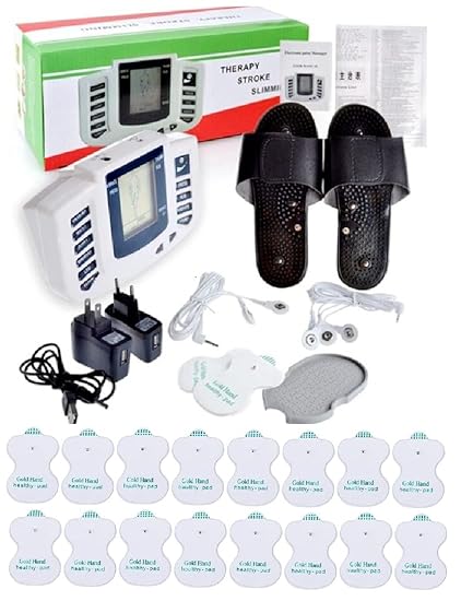 AGAM Tens Electrical Nerve Stimulation Physiotherapy Pulse Digital Massage Machine For Body Pain Relief Management with 16 Pads and slippers Massager