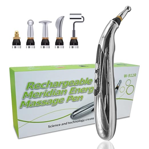 Rechargeable Acupuncture Pen: Face & Body Acupressure Massager for Pain Relief, Meridian Energy Therapy, Portable Handheld Device, Silver