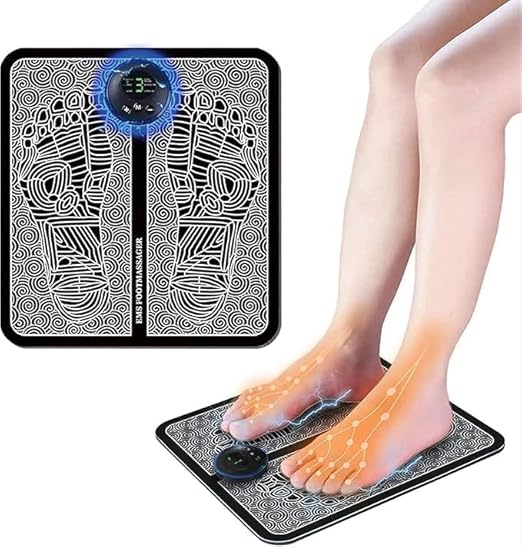 � EMS Foot Massager for Neuropathy & Plantar Fasciitis Relief - Electric blood Circulation Device with 8 Modes & 19 Levels - Portable Foot Stimulator for Pain & Tired Feet (Black)