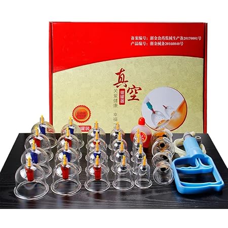 Acupressure Hijama Cupping Set of 24 Vacuum Cups - Therapy Kit for Chinese Medicine, Magnet Therapy, and Acupuncture - Back and Neck Massager, Transparent