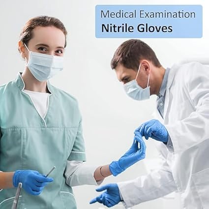 Pure Nitrile Gloves (Pack of 100) Powder Free Gloves, Disposable, Non Tearable (Blue) (Large)